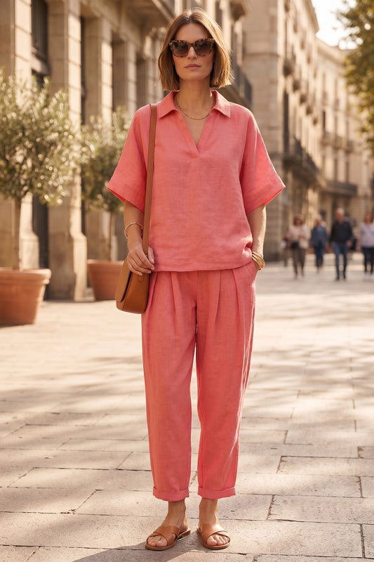 Coral Pink Half Sleeves Top