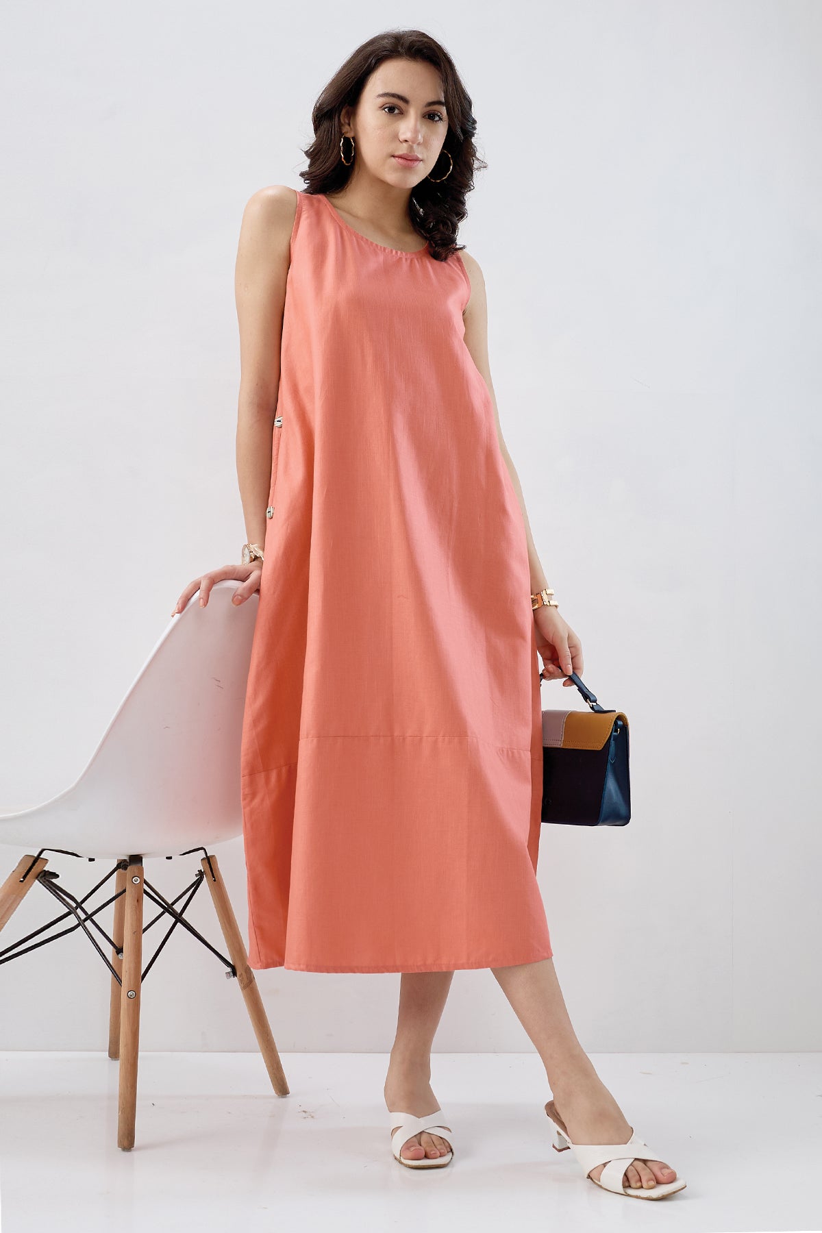 Coral Cotton Sleeveless Dress