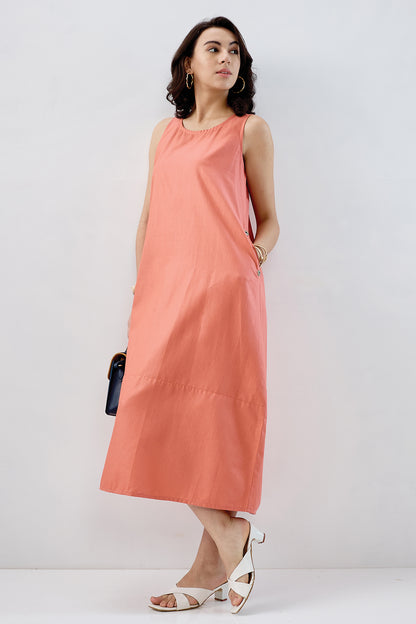 Coral Cotton Sleeveless Dress