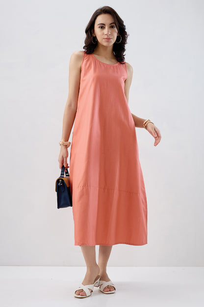Coral Cotton Sleeveless Dress