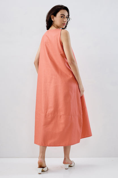 Coral Cotton Sleeveless Dress