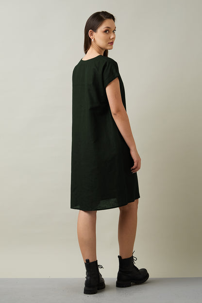 Cotton Linen Green Mini Dress