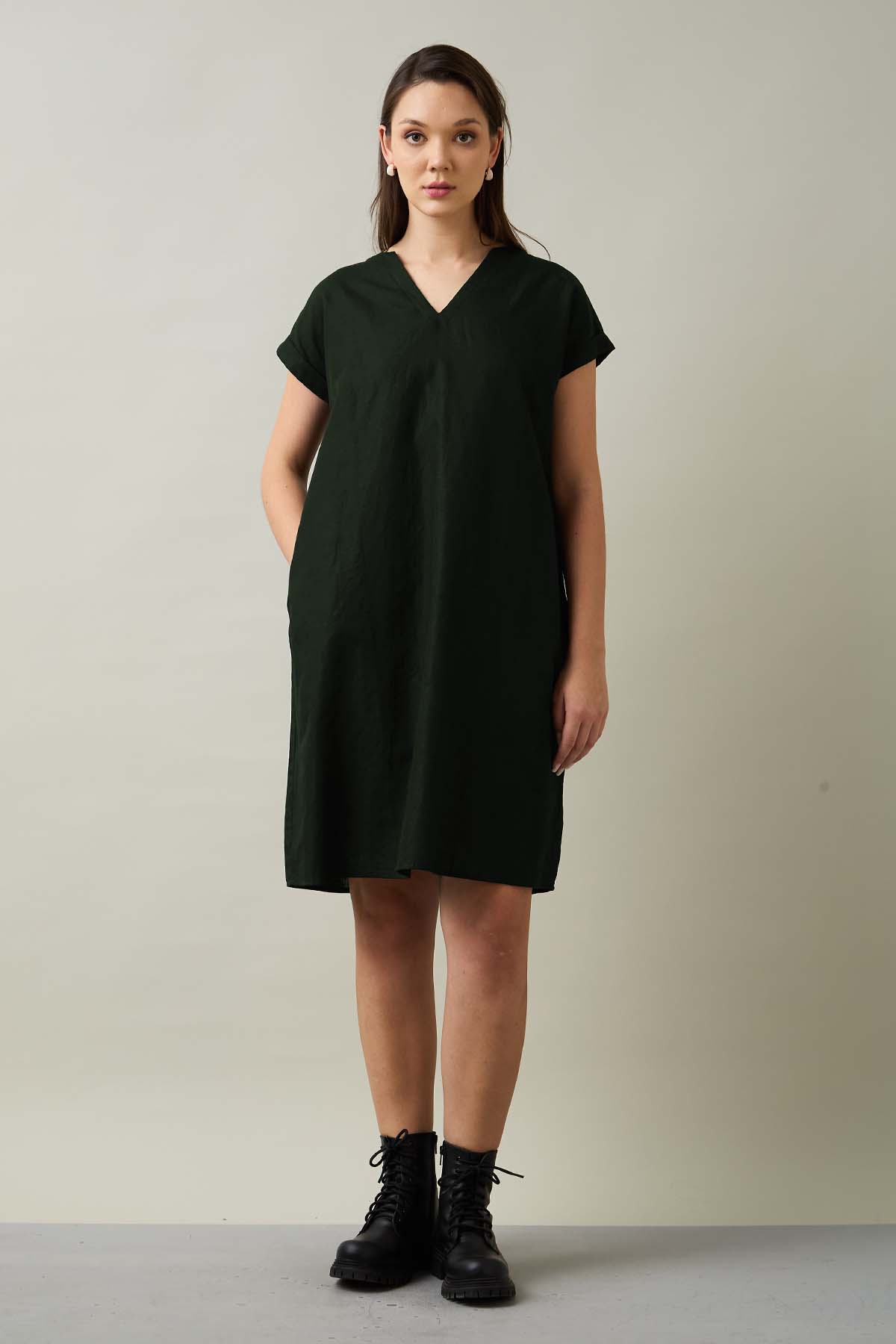 Buy Cotton Linen Green Mini Dress by SNEHA B