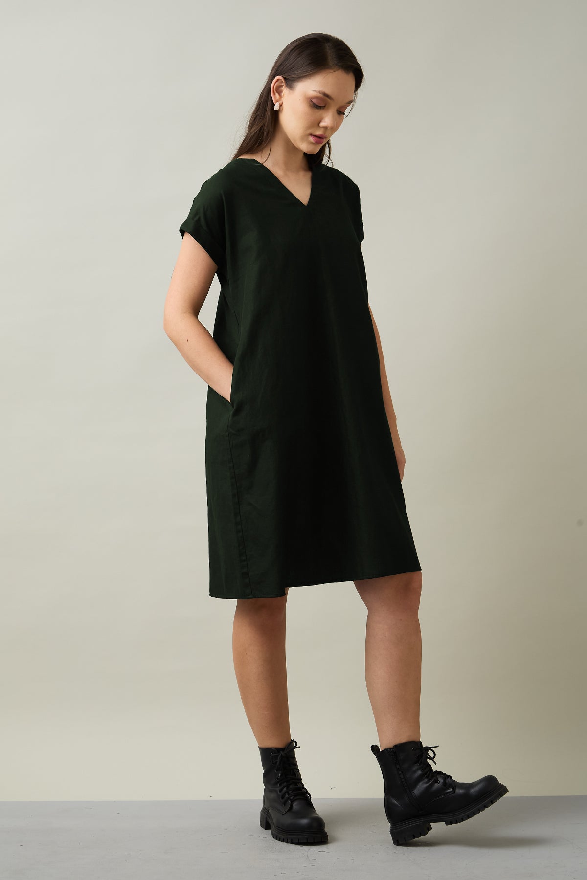 Cotton Linen Green Mini Dress