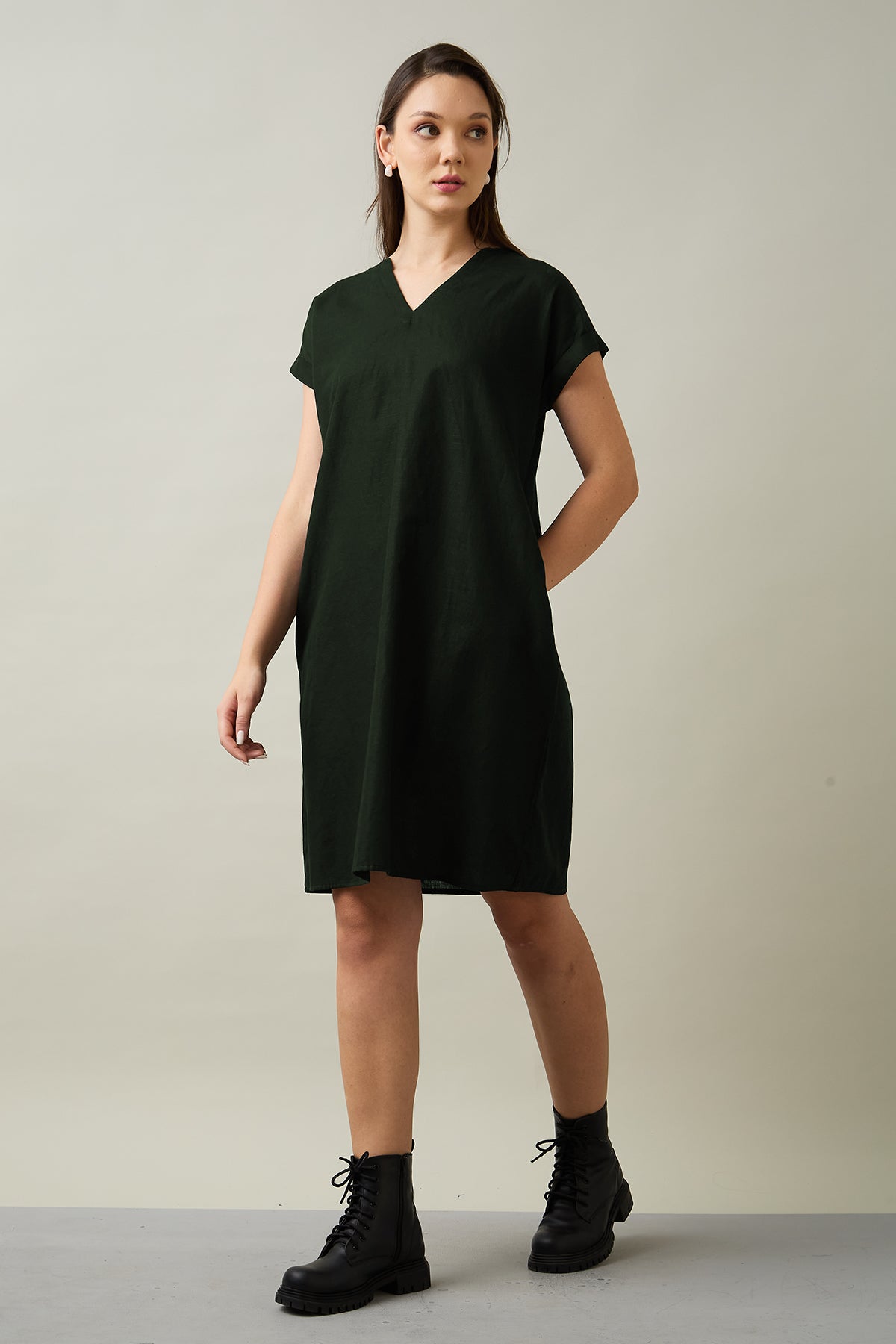 Cotton Linen Green Mini Dress
