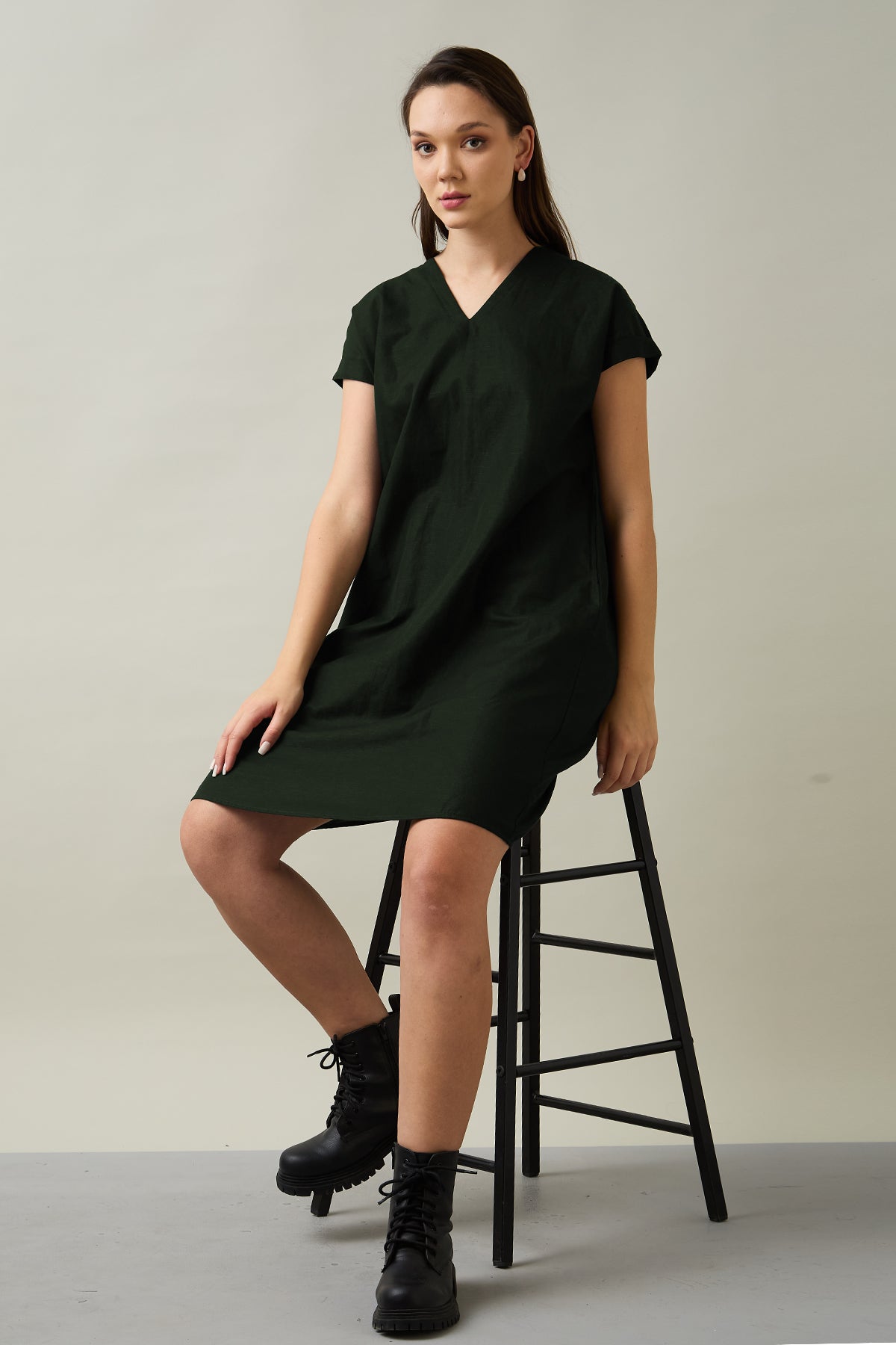 Cotton Linen Green Mini Dress