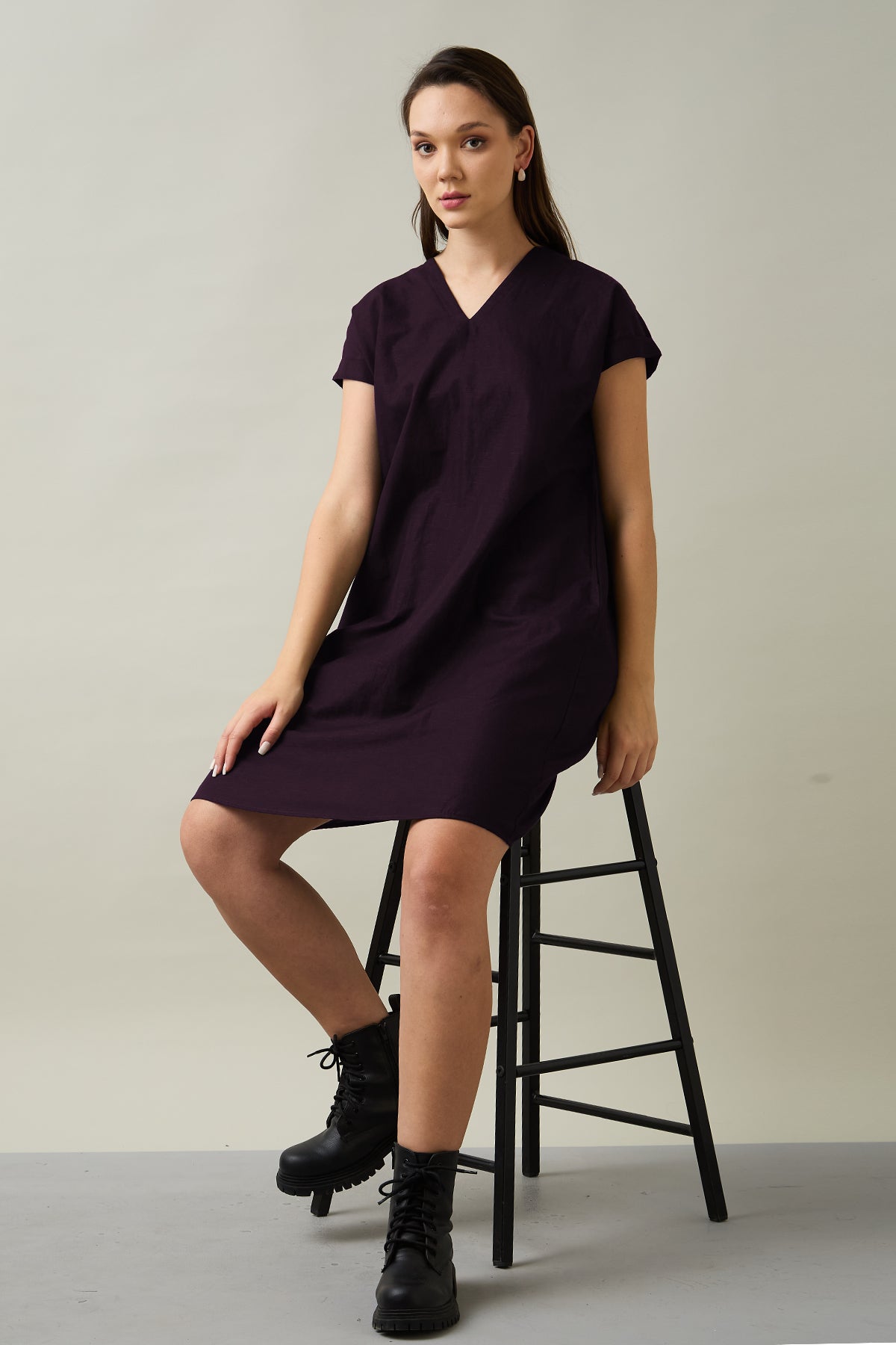 Buy Cotton Linen Plum Mini Dress by SNEHA B