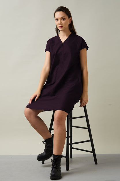 Buy Cotton Linen Plum Mini Dress by SNEHA B