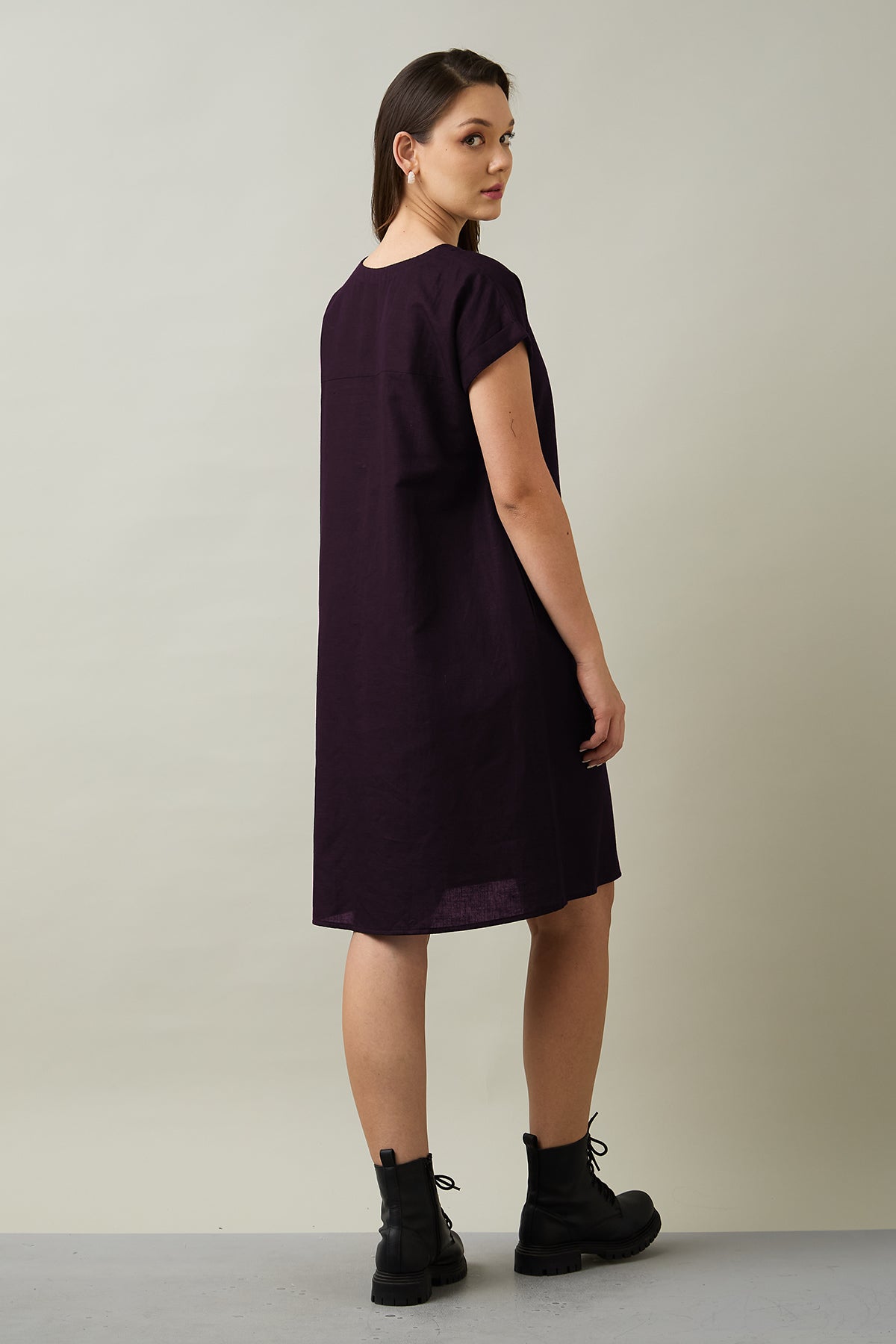 Cotton Linen Plum Mini Dress