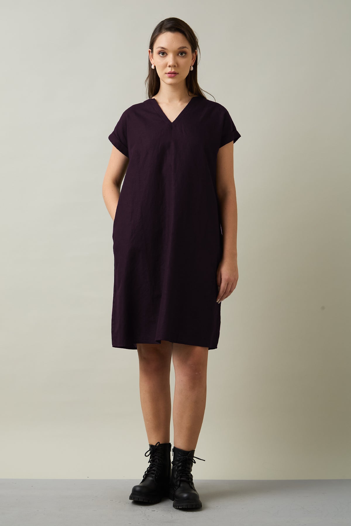 Cotton Linen Plum Mini Dress