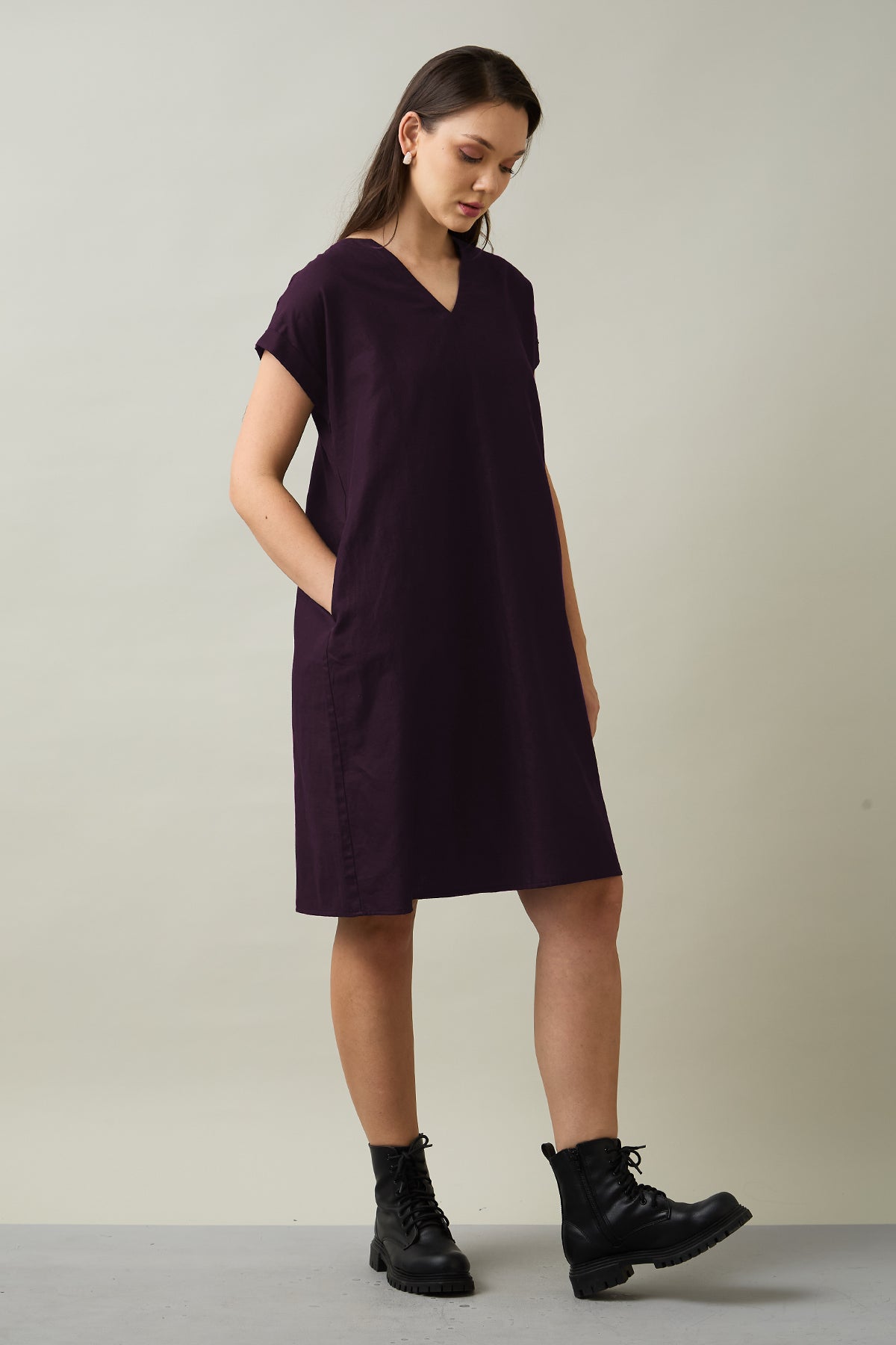 Cotton Linen Plum Mini Dress