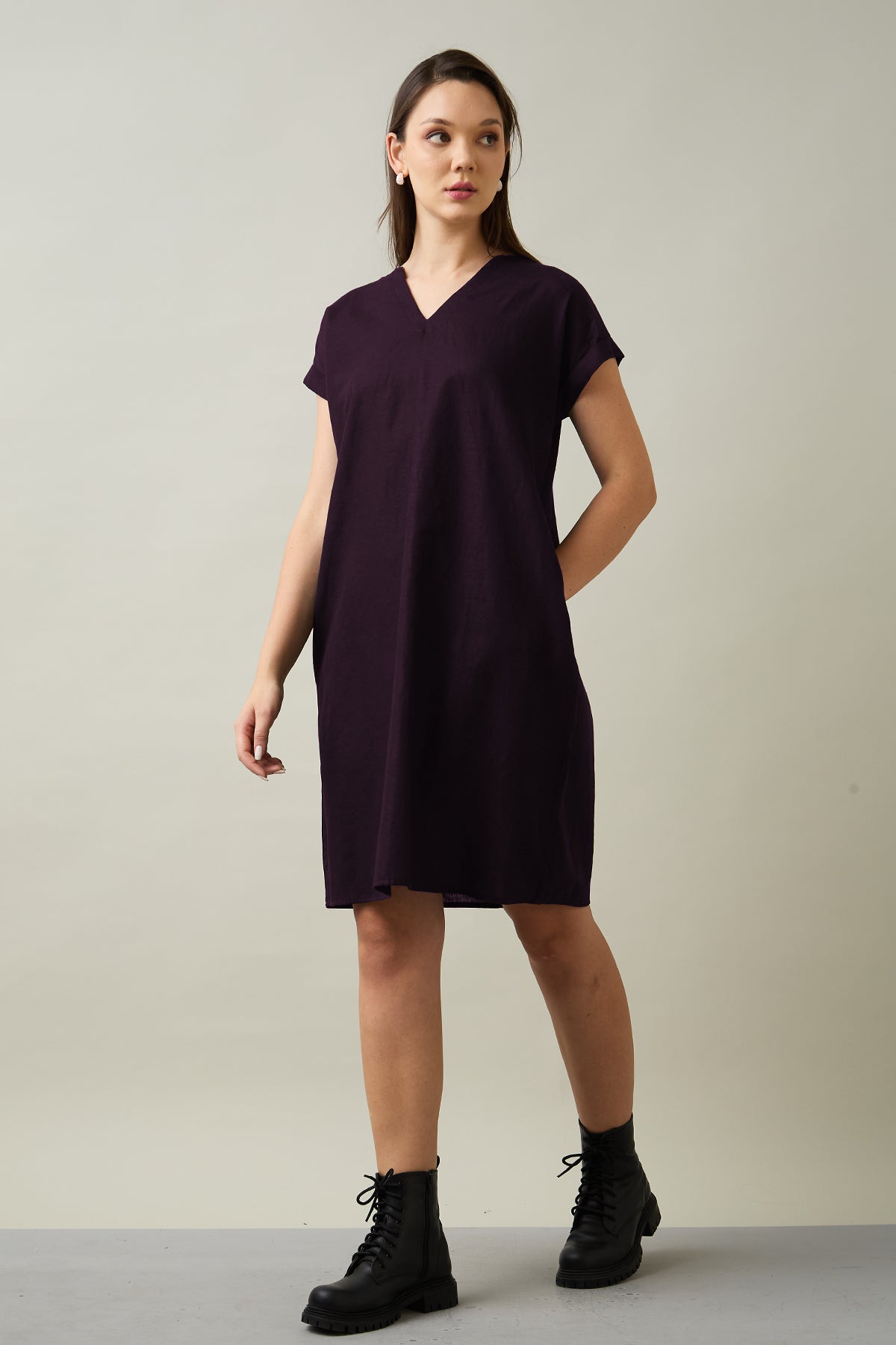 Cotton Linen Plum Mini Dress