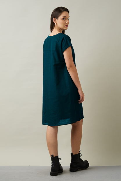 Cotton Linen Teal Mini Dress