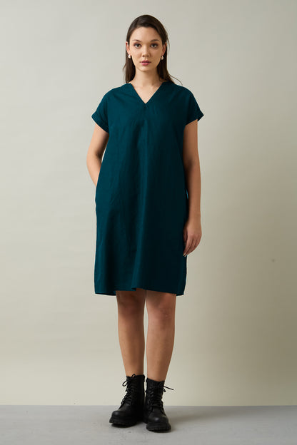 Cotton Linen Teal Mini Dress