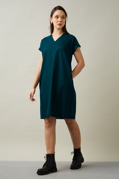Cotton Linen Teal Mini Dress