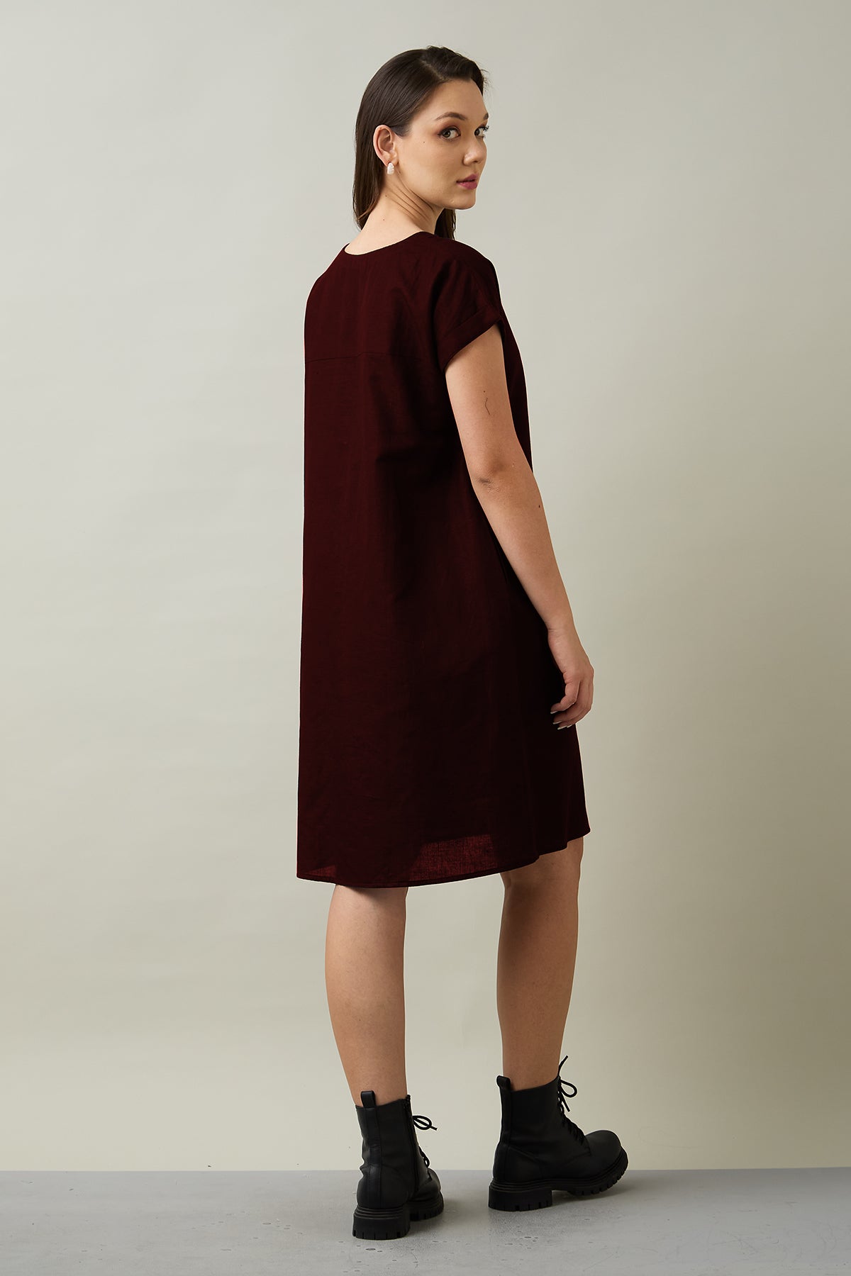 Cotton Linen Wine Mini Dress