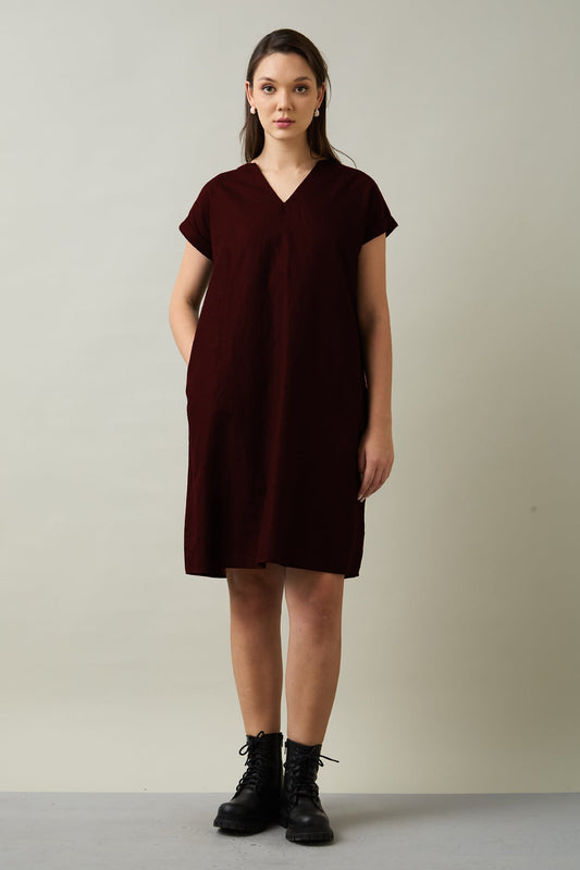 Buy Cotton Linen Wine Mini Dress by SNEHA B
