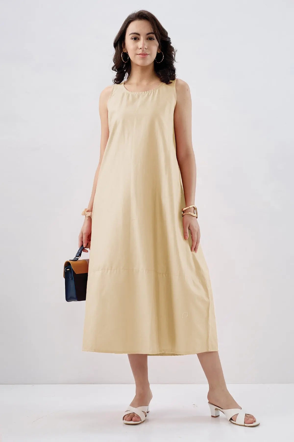 Shop Cream Cotton Sleeveless Dress by SNEHA B