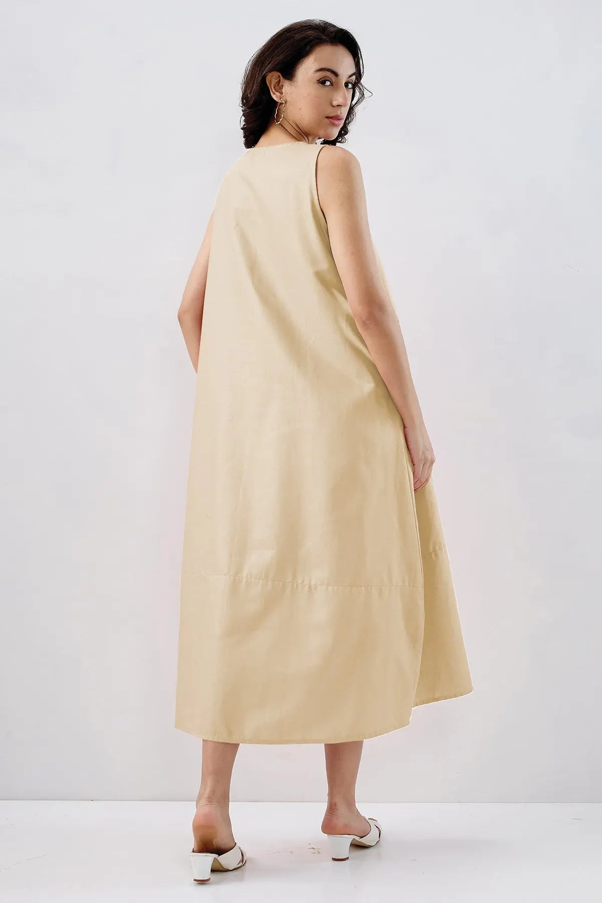 Cream Cotton Sleeveless Dress SNEHA B