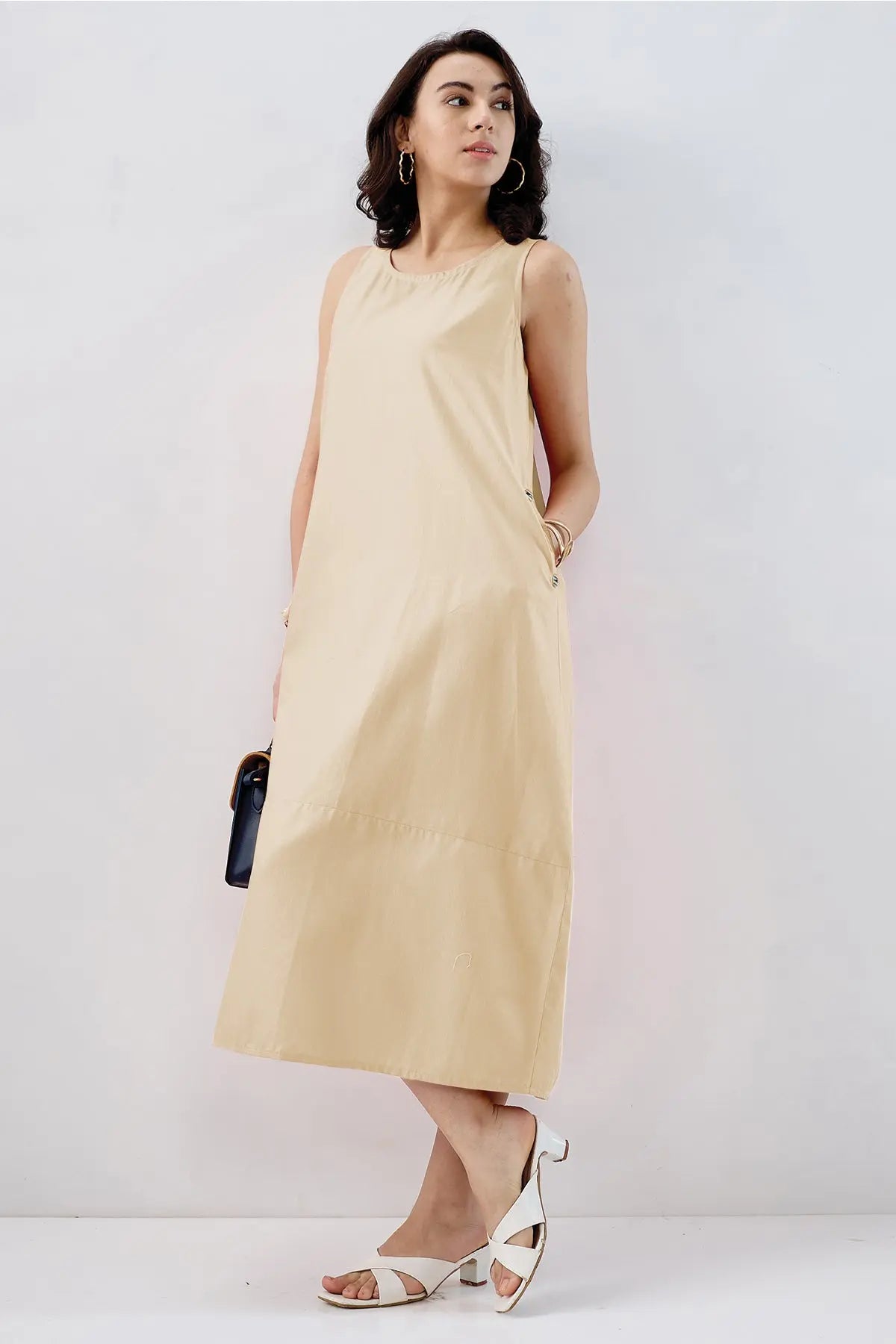 Cream Cotton Sleeveless Dress SNEHA B