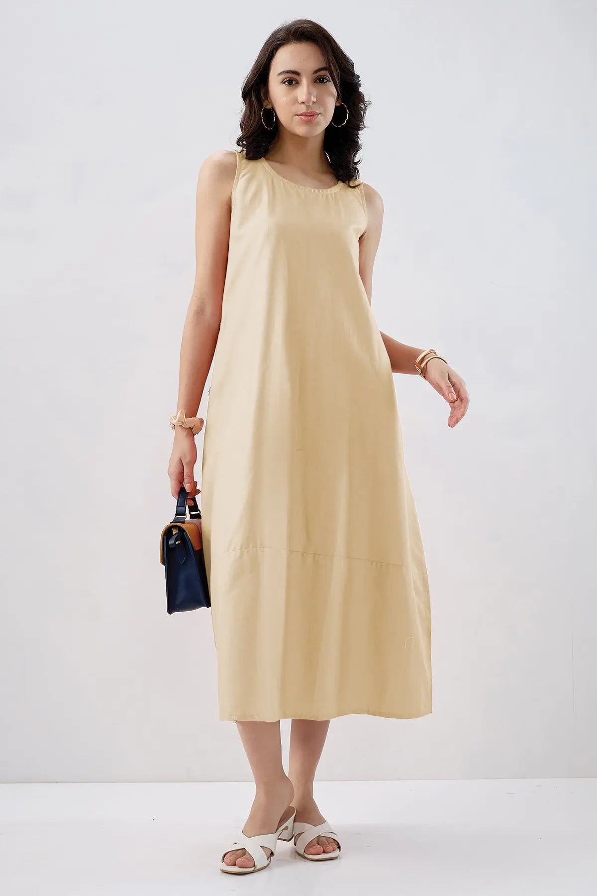 Cream Cotton Sleeveless Dress SNEHA B