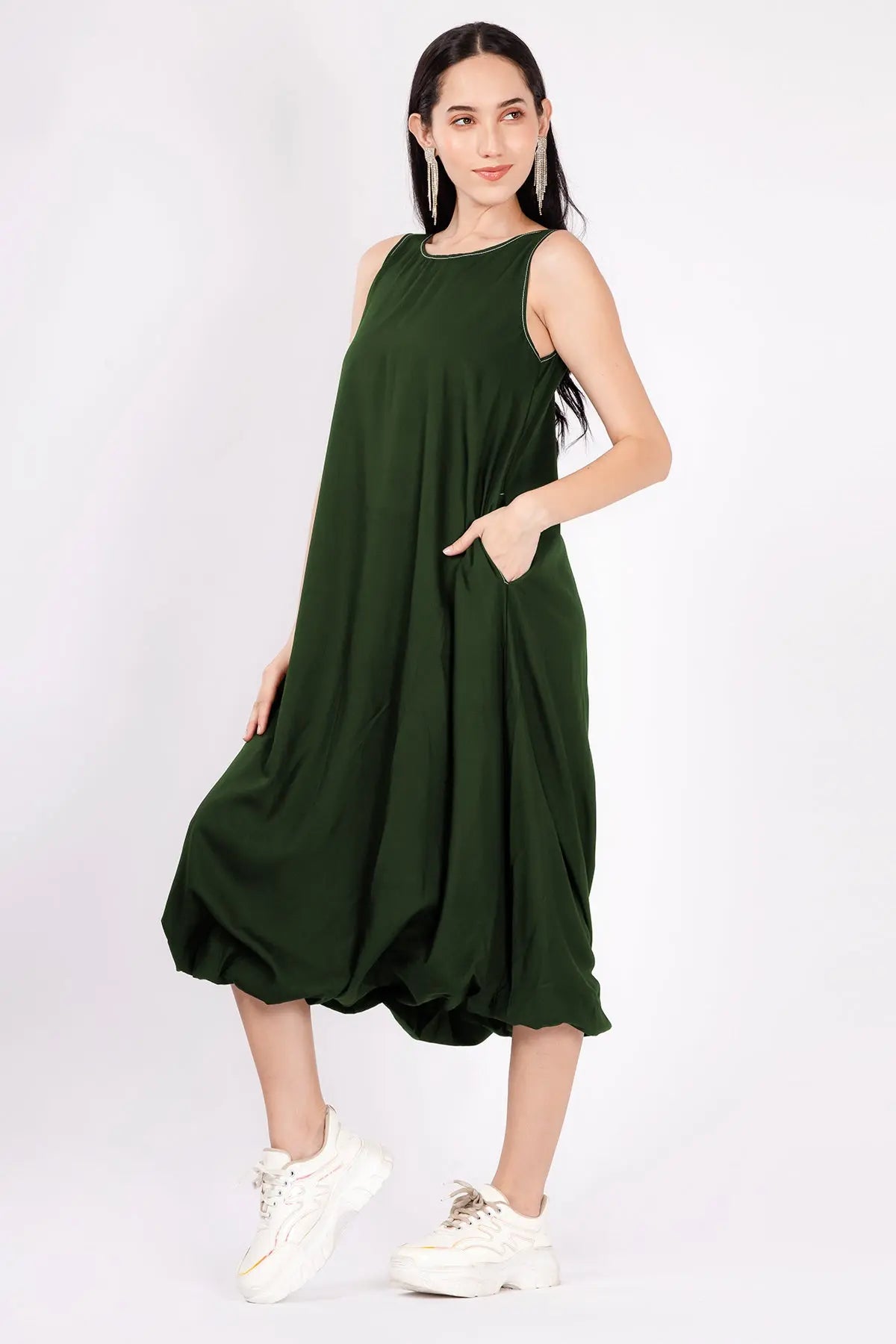 Dark Green Bamboo Cotton Dress SNEHA B