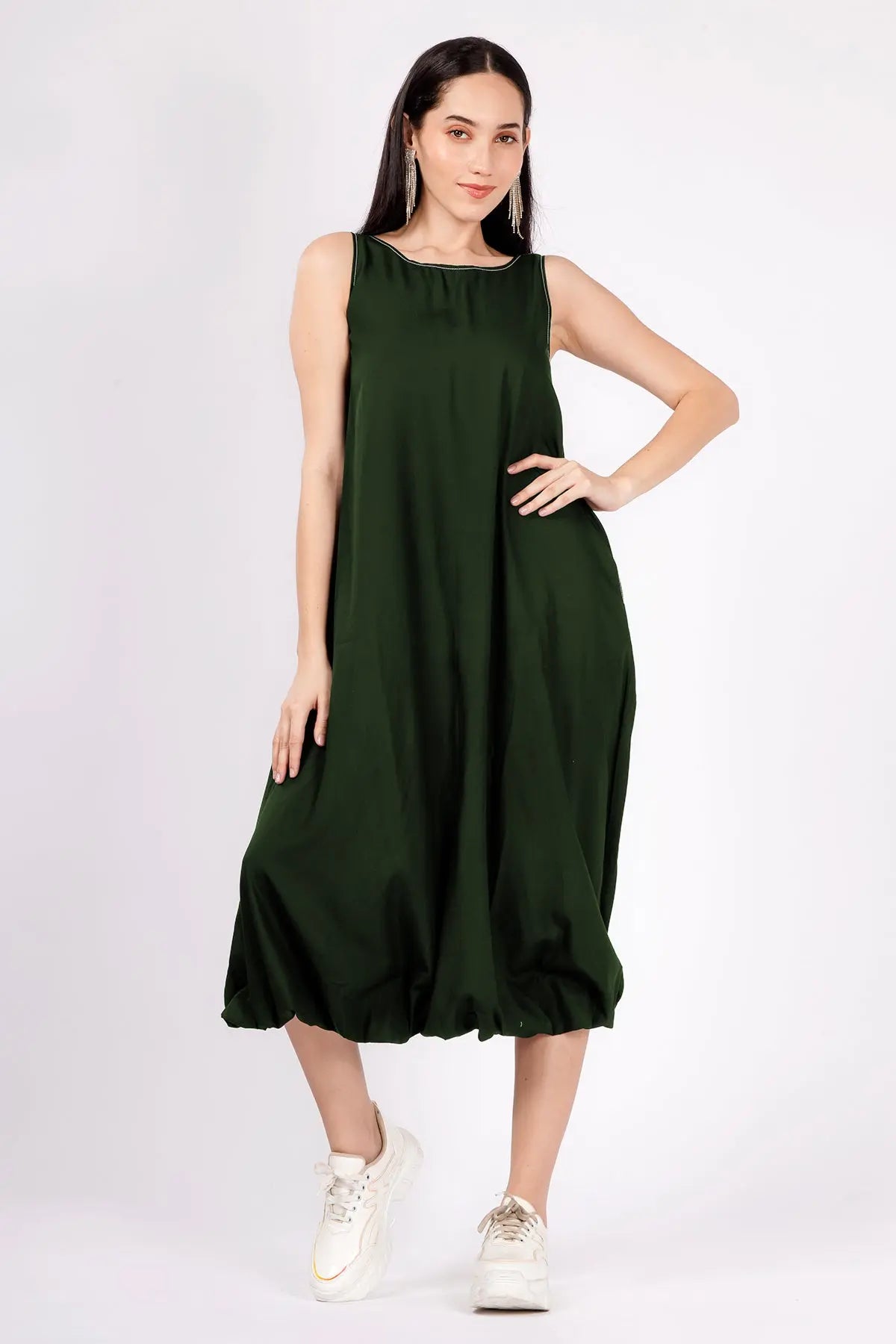 Dark Green Bamboo Cotton Dress SNEHA B