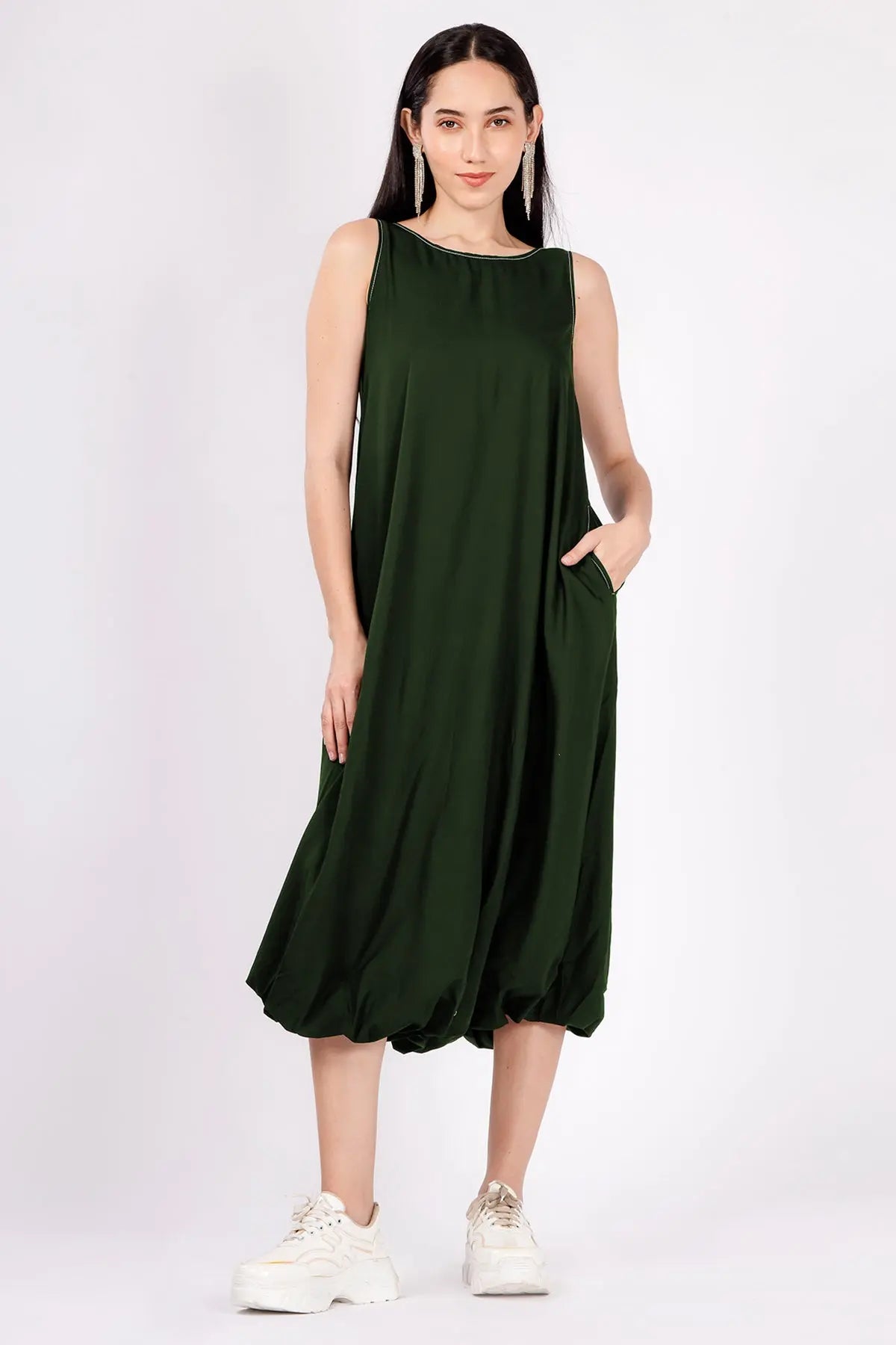 Dark Green Bamboo Cotton Dress SNEHA B