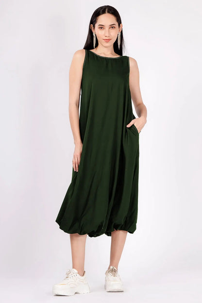 Dark Green Bamboo Cotton Dress SNEHA B