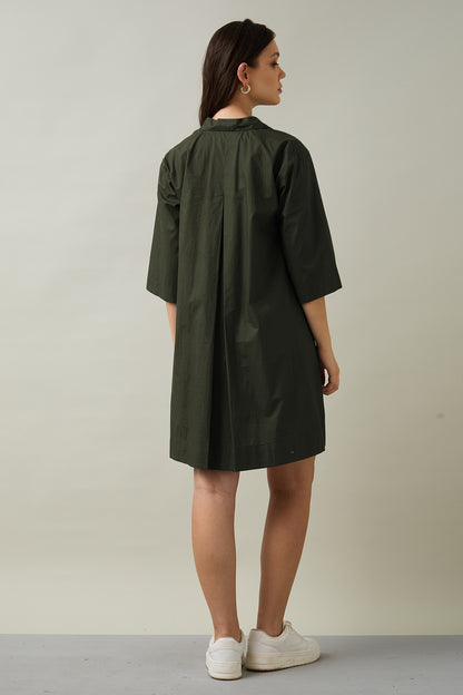 Dark Green Cotton Flare Dress