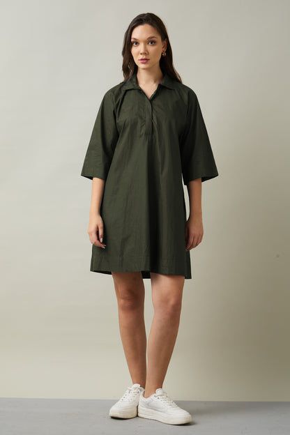 Dark Green Cotton Flare Dress