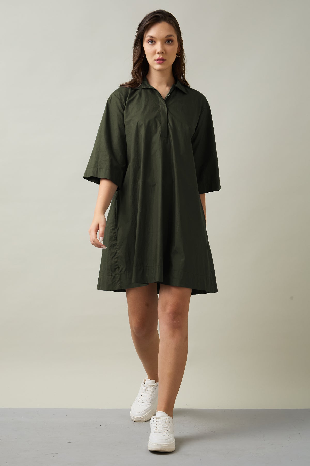 Buy Dark Green Cotton Flare Dress by SNEHA B