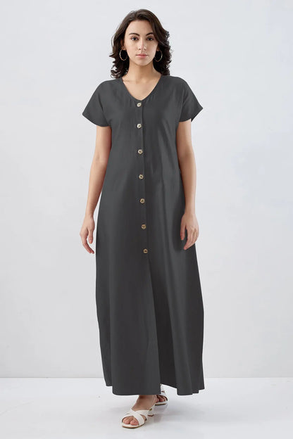 Shop Dark Grey Cotton Button Dress by SNEHA B