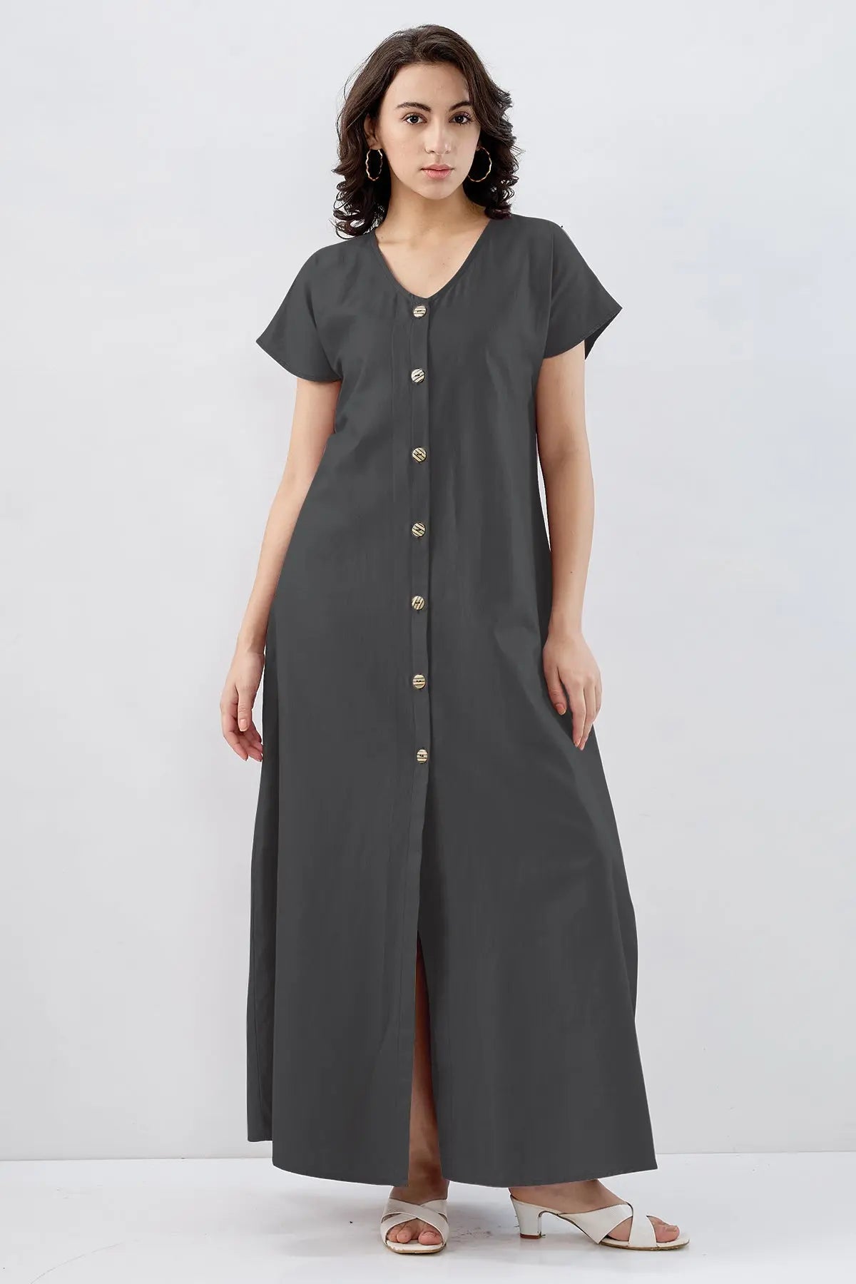 Dark Grey Cotton Button Dress SNEHA B