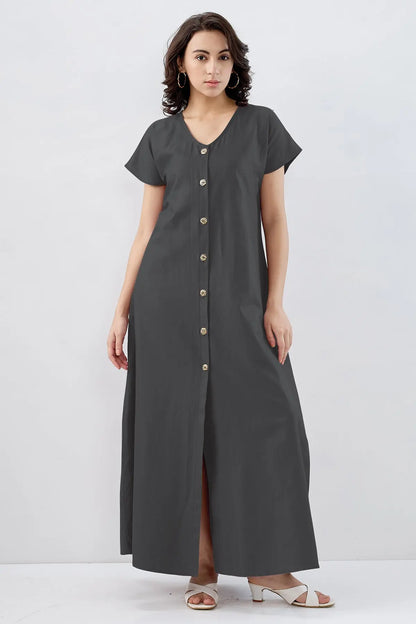 Dark Grey Cotton Button Dress SNEHA B