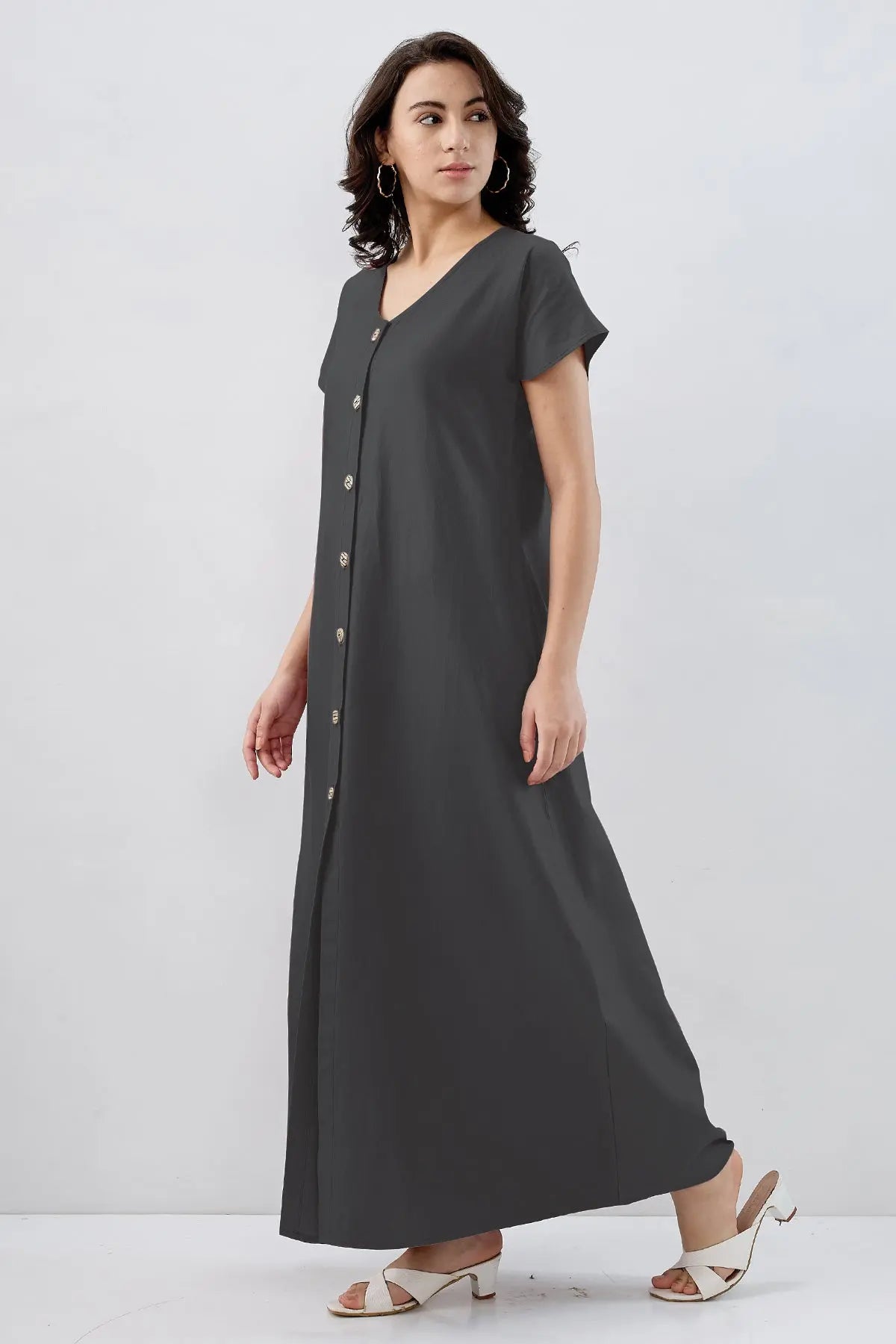 Dark Grey Cotton Button Dress SNEHA B