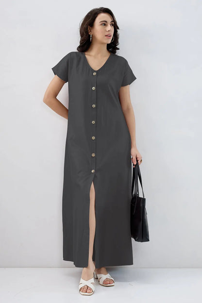 Dark Grey Cotton Button Dress SNEHA B