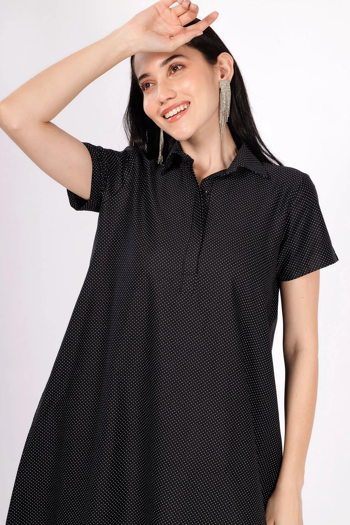 Dotted Black Collar Midi Dress SNEHA B