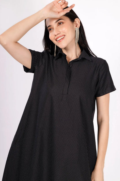 Dotted Black Collar Midi Dress SNEHA B