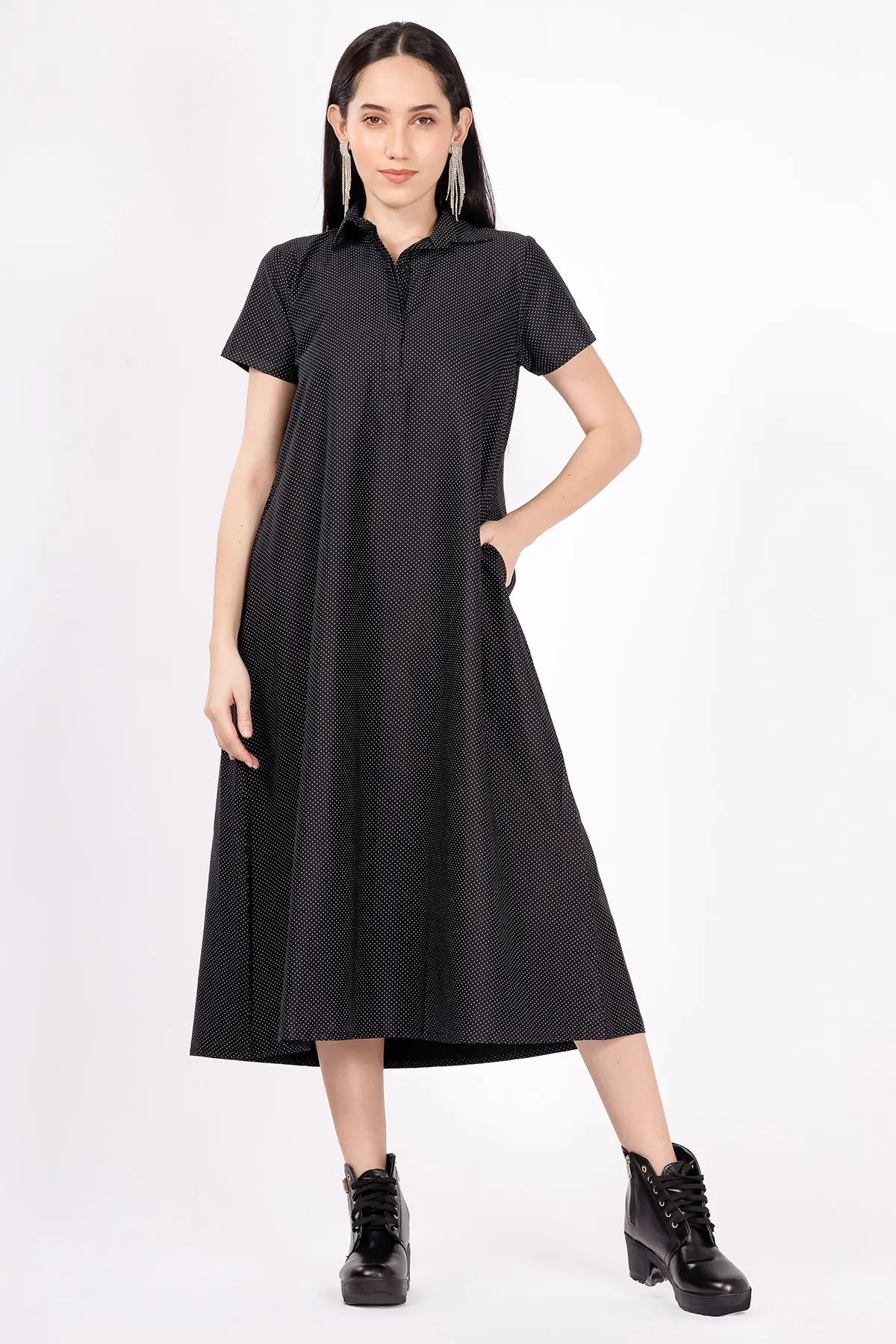 Dotted Black Collar Midi Dress SNEHA B