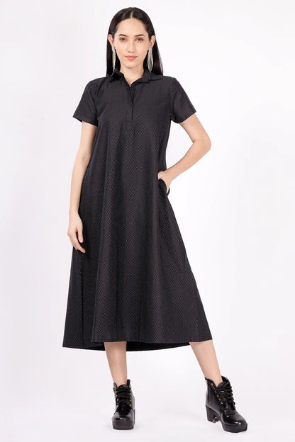 Dotted Black Collar Midi Dress SNEHA B