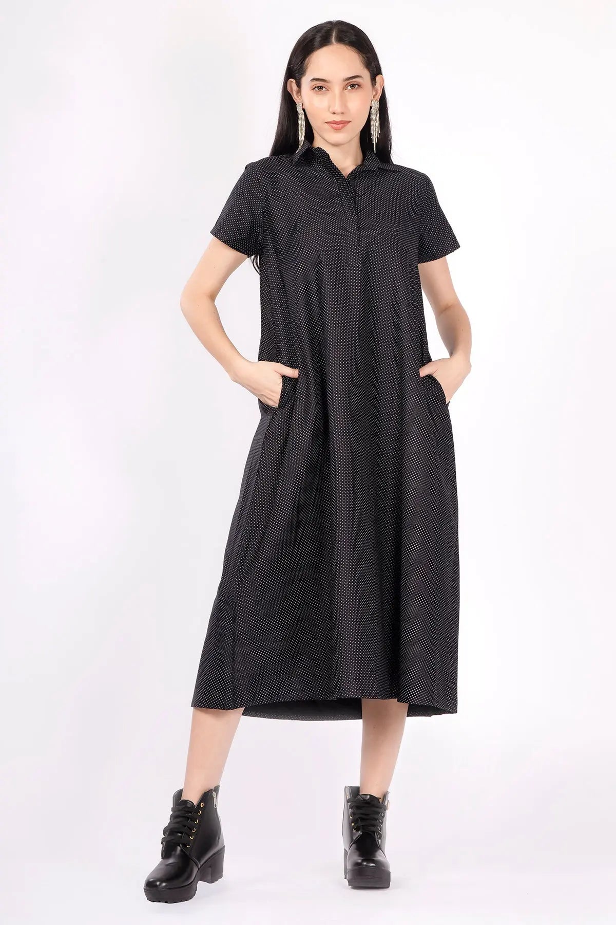 Dotted Black Collar Midi Dress SNEHA B
