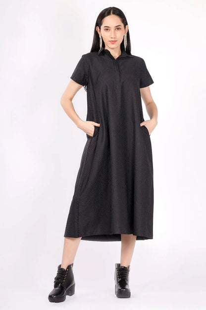 Dotted Black Collar Midi Dress SNEHA B