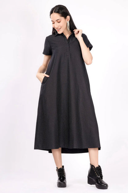 Dotted Black Collar Midi Dress SNEHA B