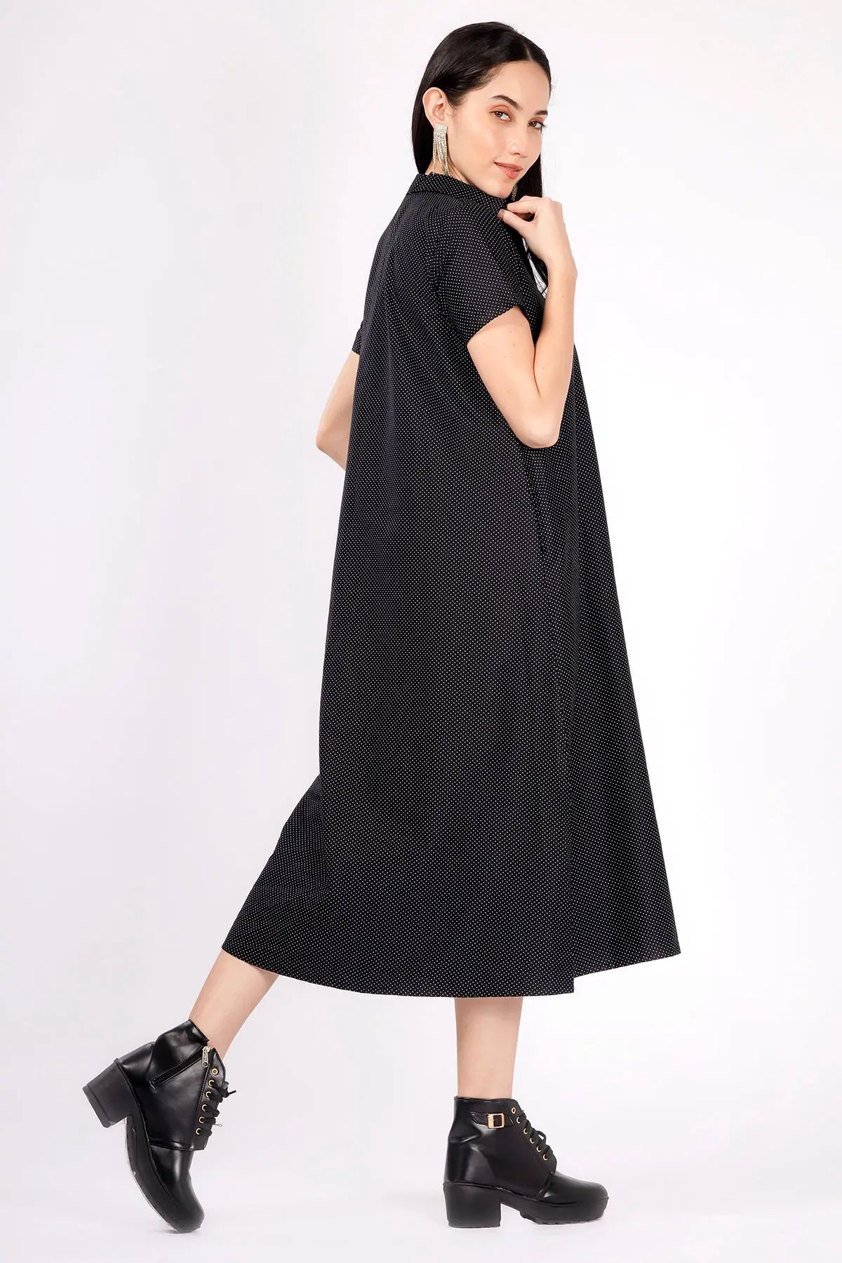 Dotted Black Collar Midi Dress SNEHA B