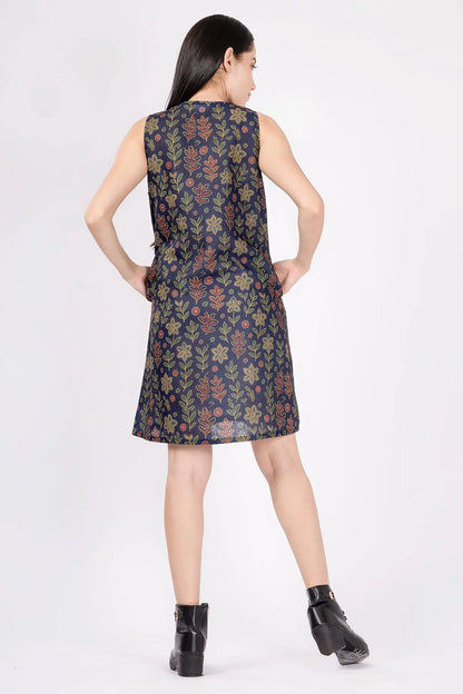 Dotted Floral Dark Blue Dress SNEHA B