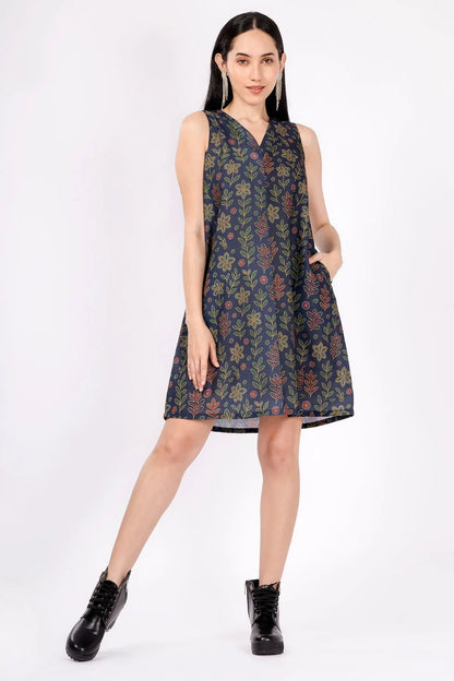 Shop Dotted Floral Dark Blue Dress by SNEHA B