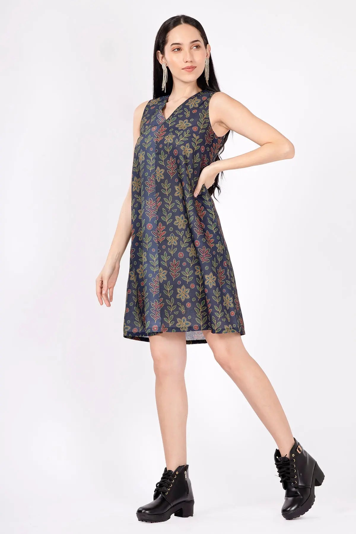 Dotted Floral Dark Blue Dress SNEHA B