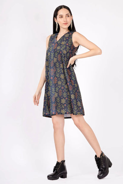 Dotted Floral Dark Blue Dress SNEHA B