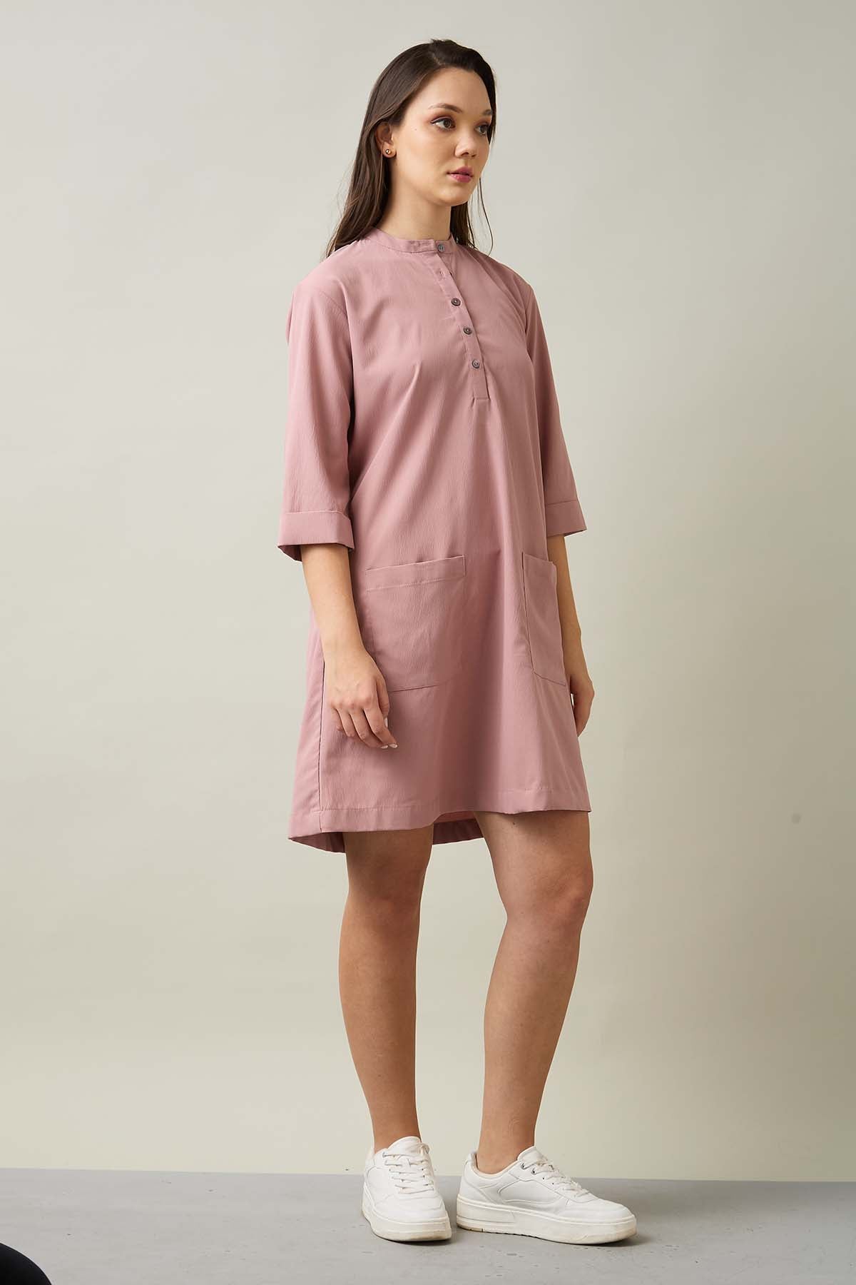 Dusty Pink Chinese Collar Dress